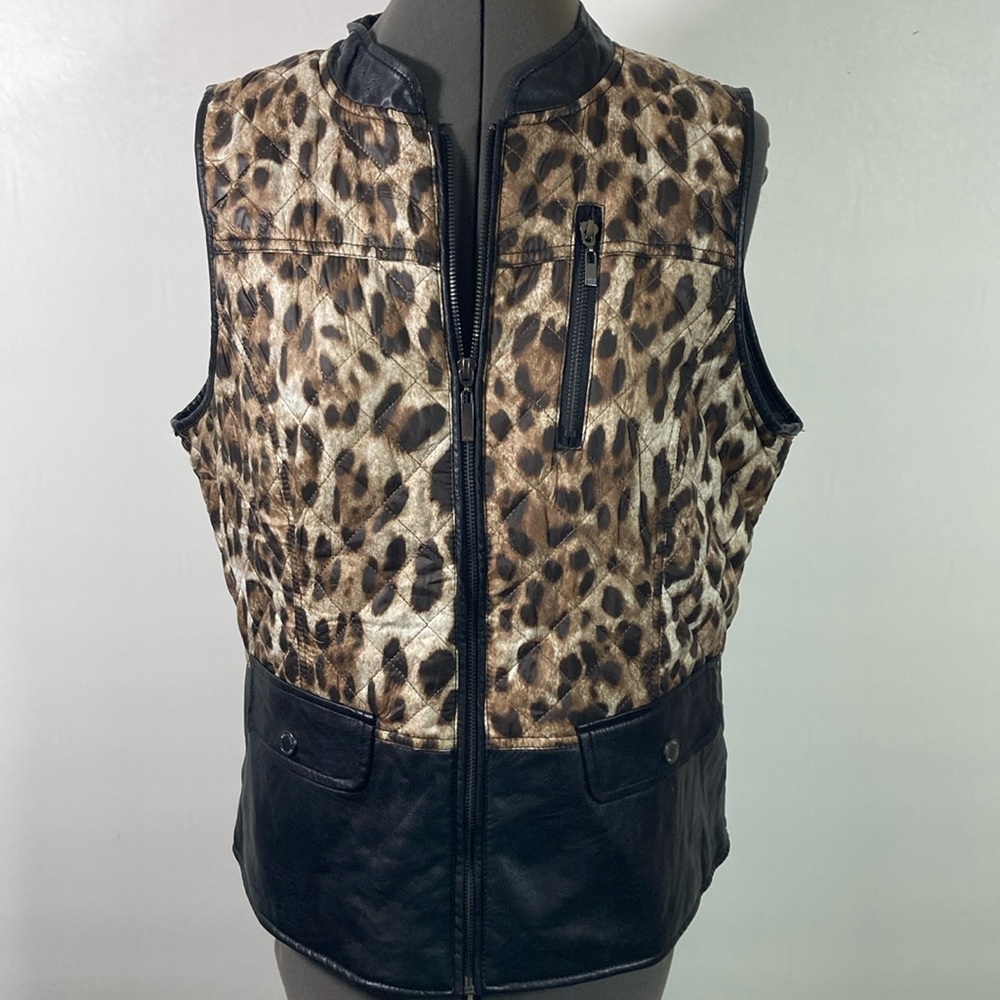FDJ French Dressing Jeans Vest Women Size M Quilted Animal Print Faux Leather